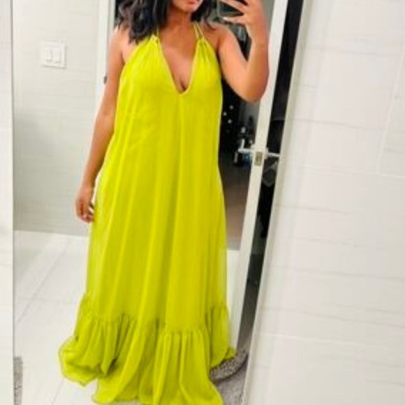 Tie Backless Halter maxi Dress lime - Picture 8 of 9